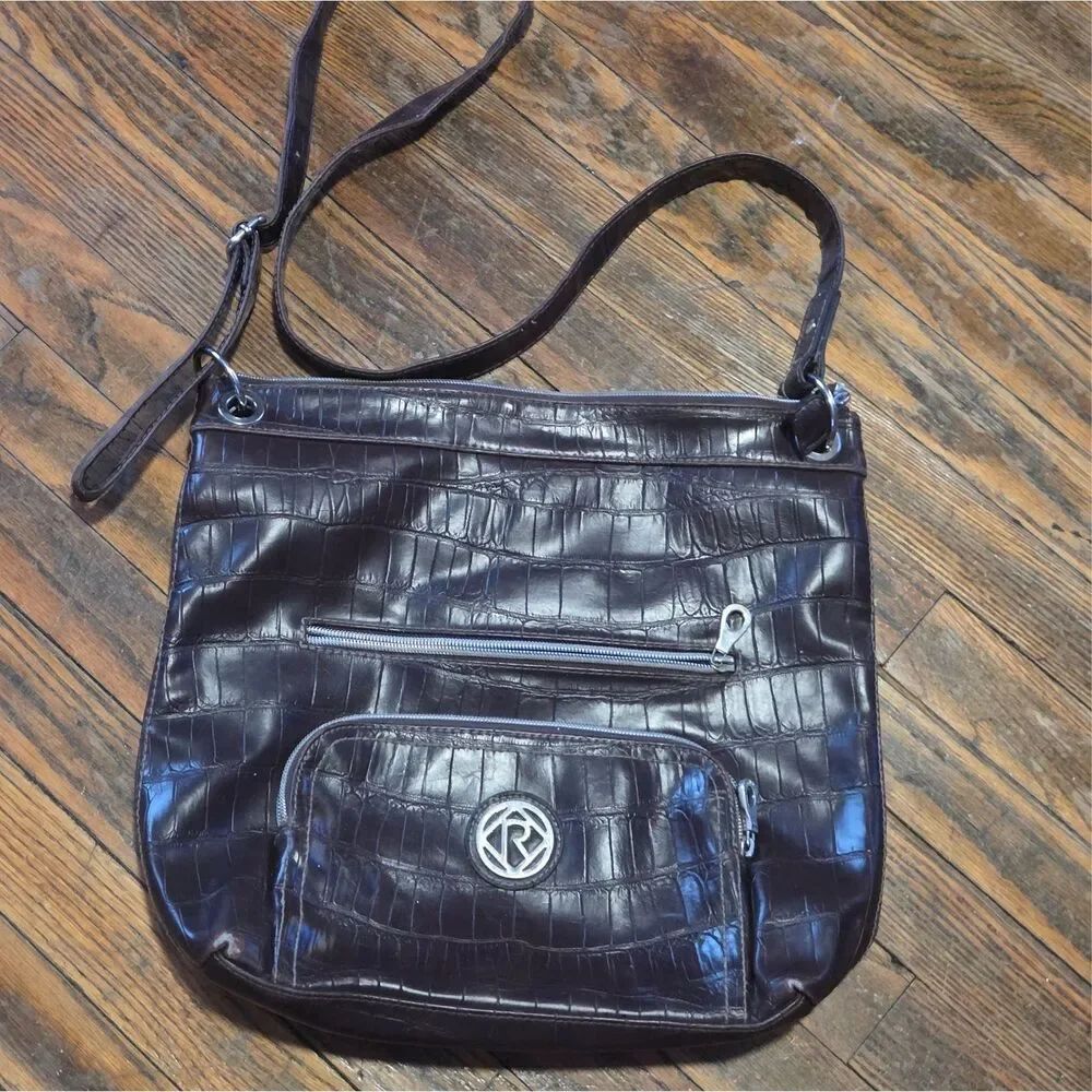 Relic Brown Faux Croc Embossed Crossbody Shoulder Bag
